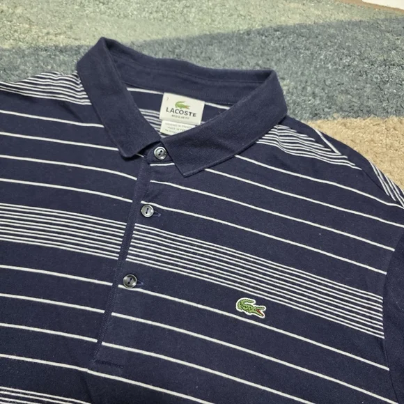 Lacoste Navy Blue Striped Polo Shirt Men’s 7 Regular Fit Crocodile - Picture 1 of 8